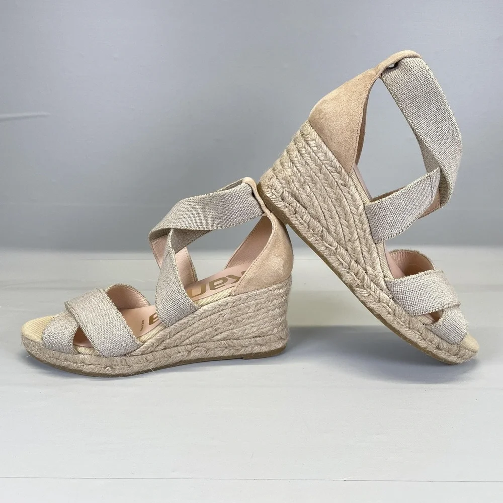 Kanna Espadrille Wedge Sandals Womens Size 37 Beige Crisscross Strappy Shoes